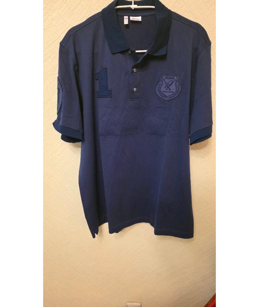 BRIONI Темно-синее хлопковое поло с коротким рукавом, фото 4