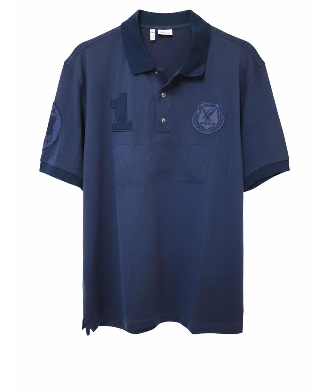 BRIONI Темно-синее хлопковое поло с коротким рукавом, фото 1