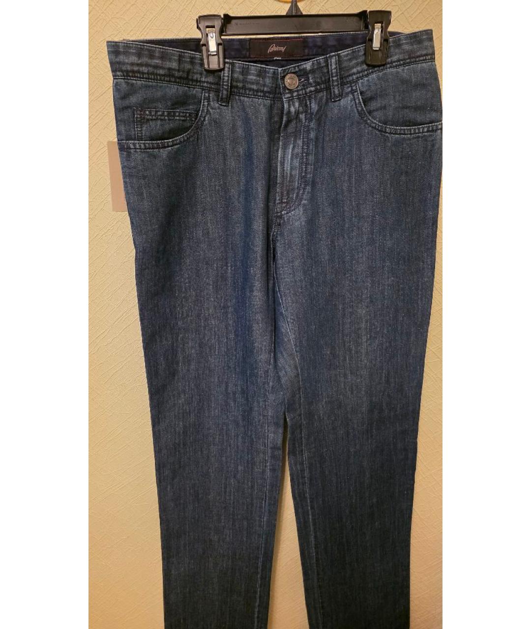 BRIONI Темно-синие хлопковые прямые джинсы, фото 5