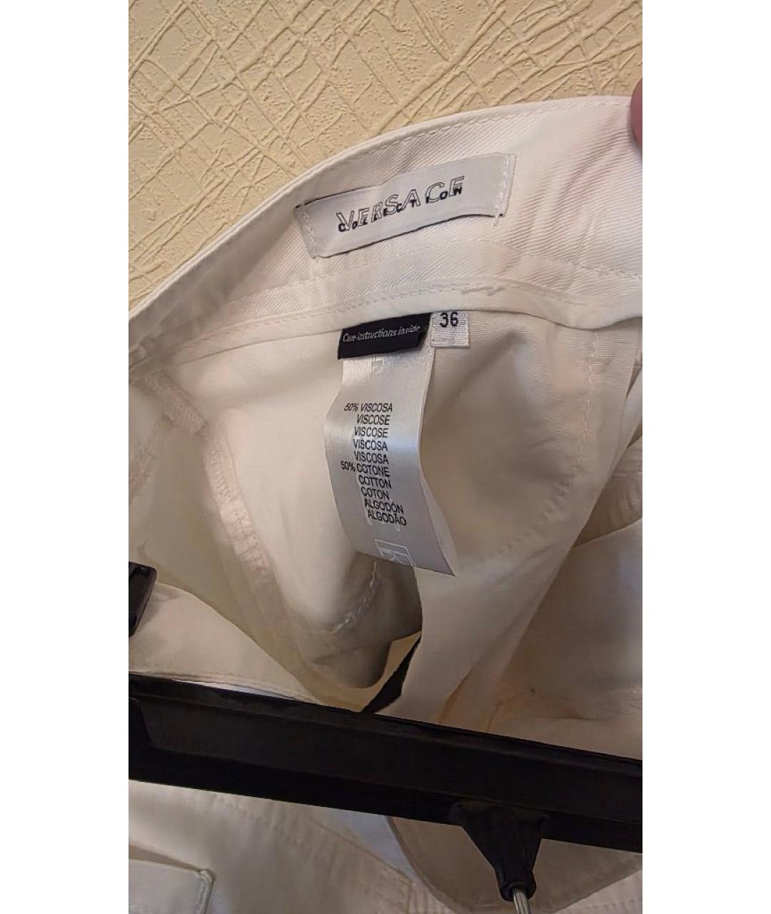 VERSACE Белые хлопковые повседневные брюки, фото 3