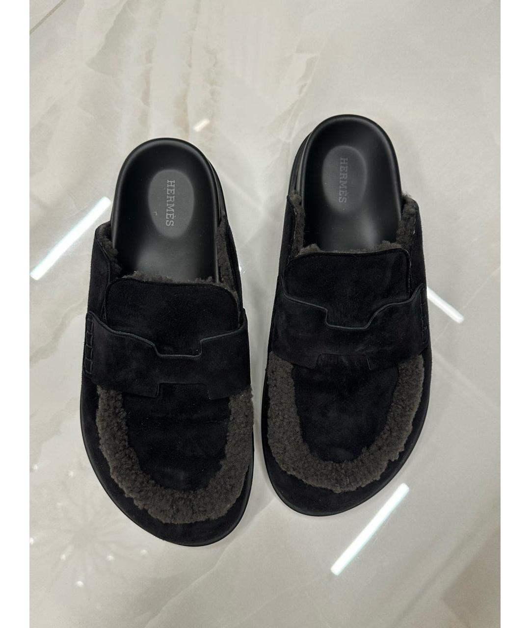 HERMES Черные замшевые мюли, фото 7