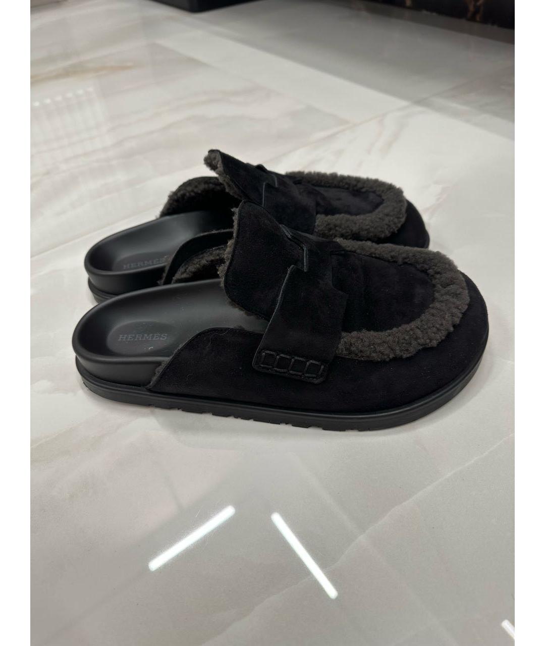 HERMES Черные замшевые мюли, фото 2