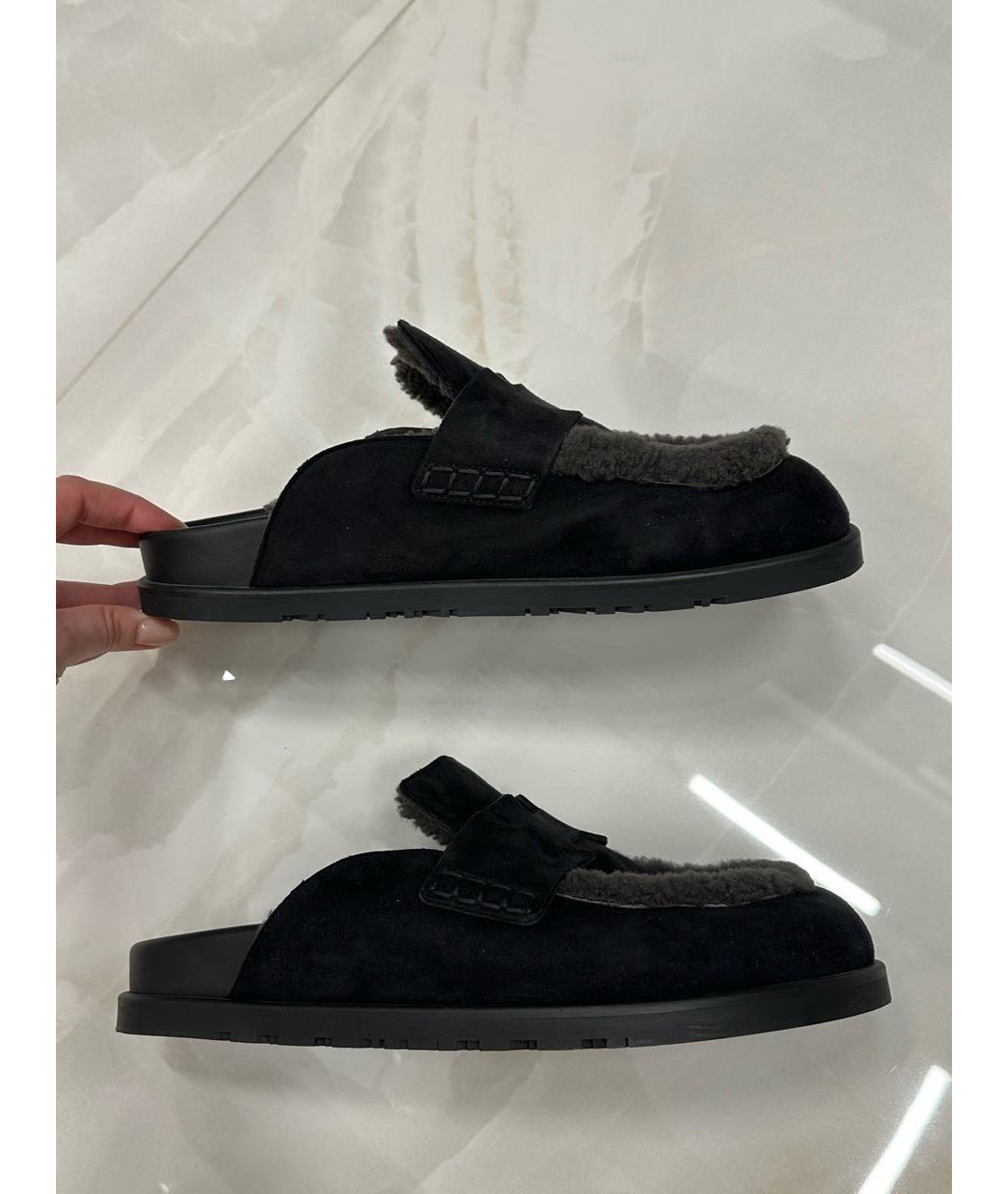 HERMES Черные замшевые мюли, фото 5