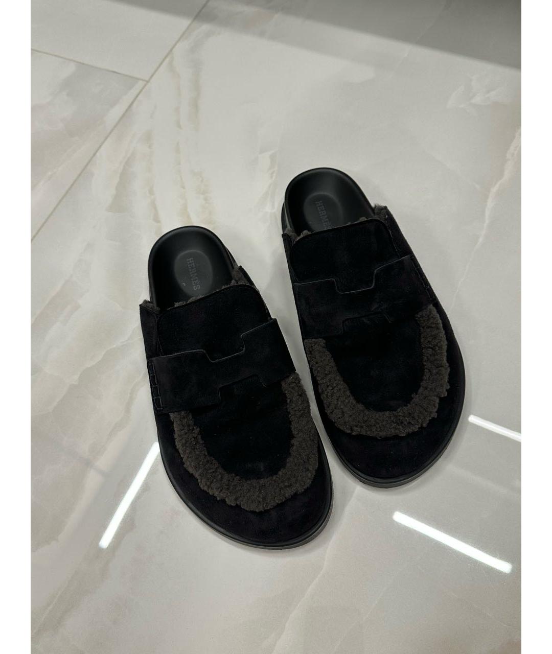 HERMES Черные замшевые мюли, фото 3