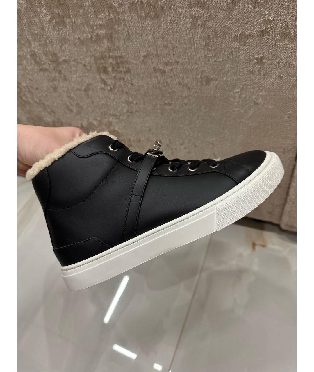 HERMES Черные кожаные кеды, фото 4