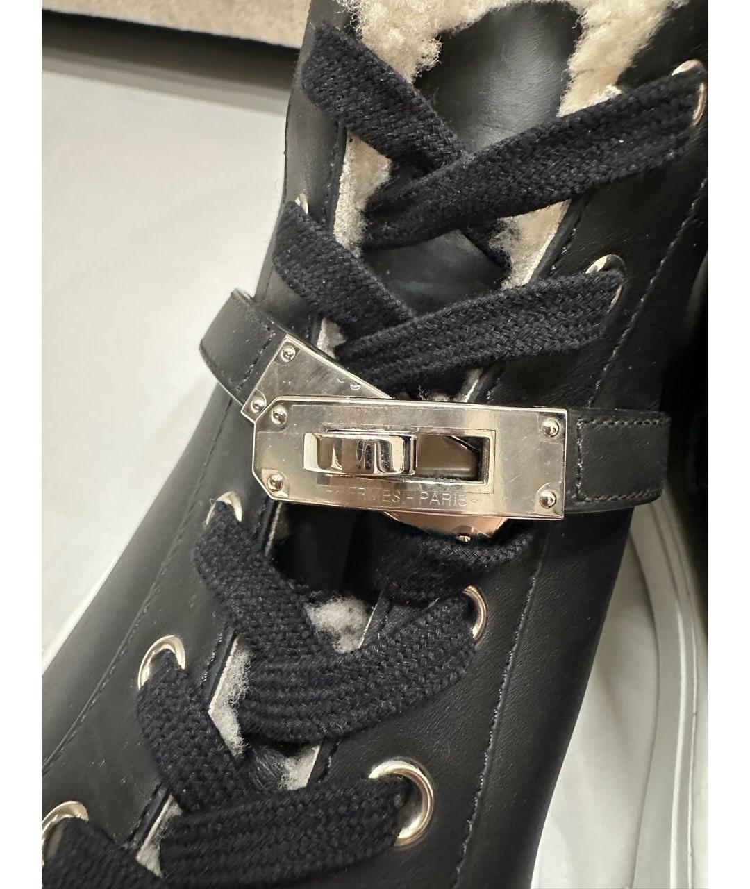 HERMES Черные кожаные кеды, фото 8