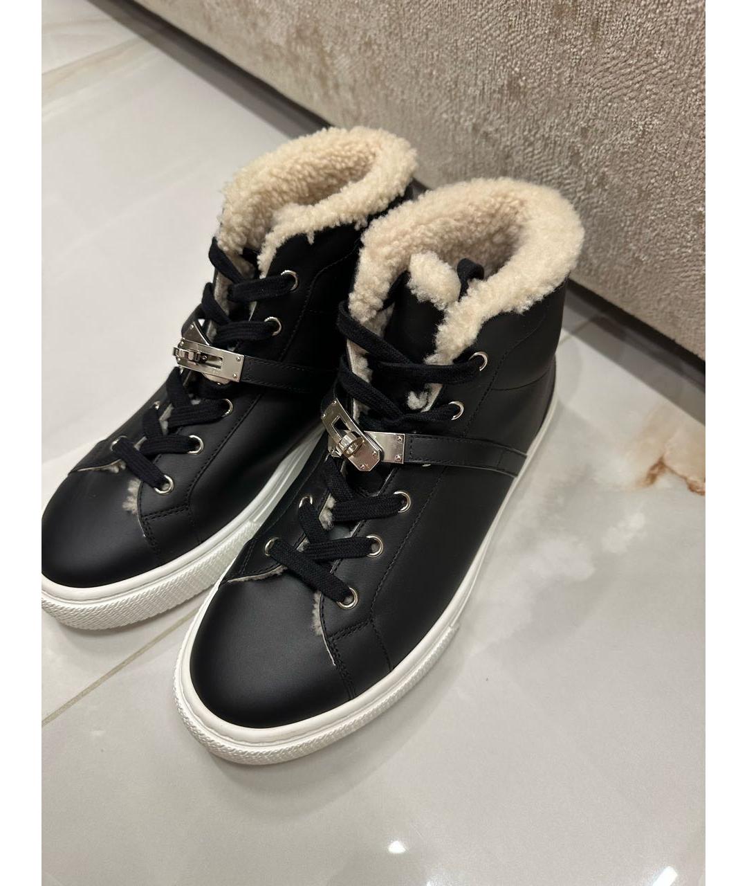 HERMES Черные кожаные кеды, фото 5