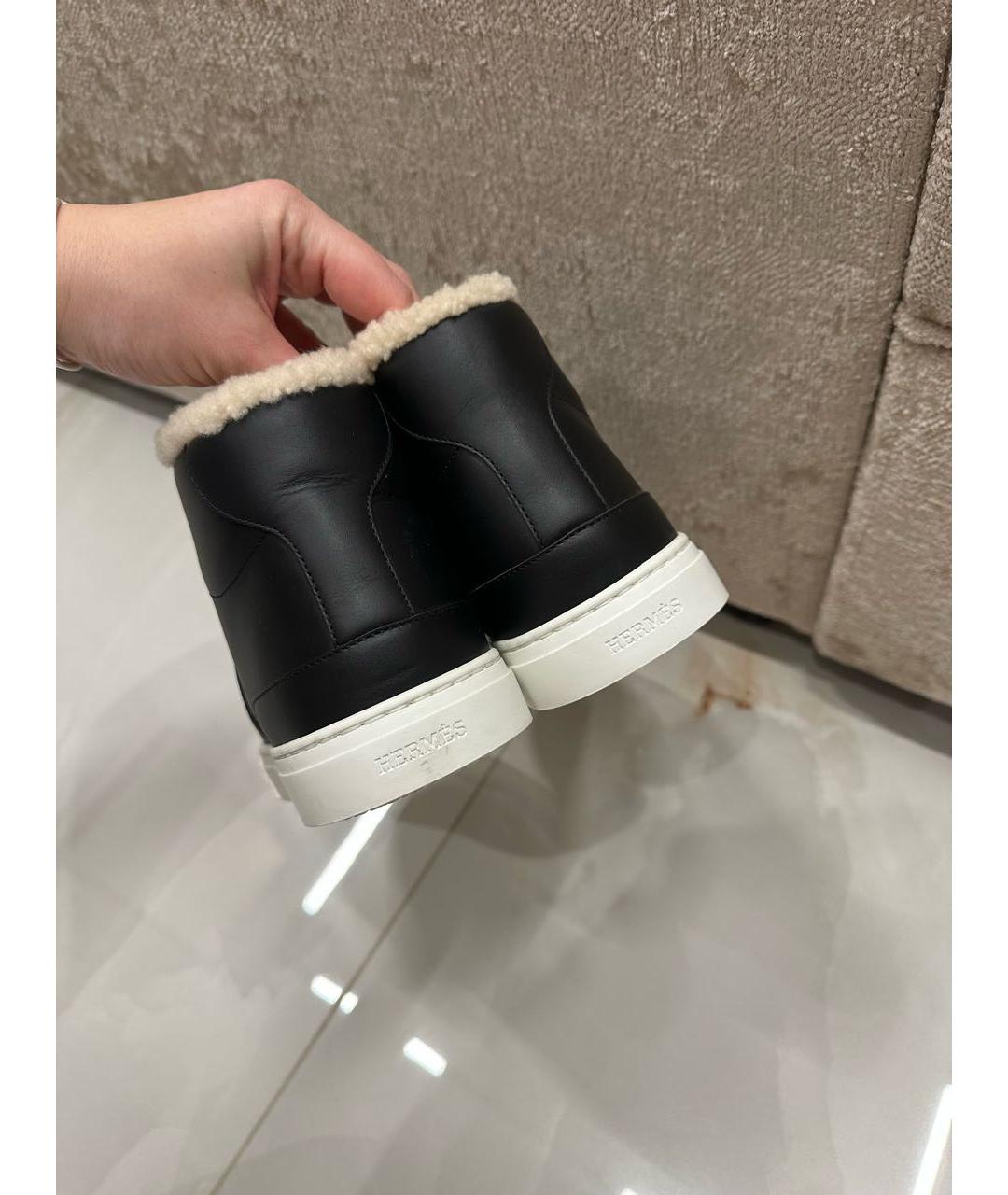 HERMES Черные кожаные кеды, фото 6