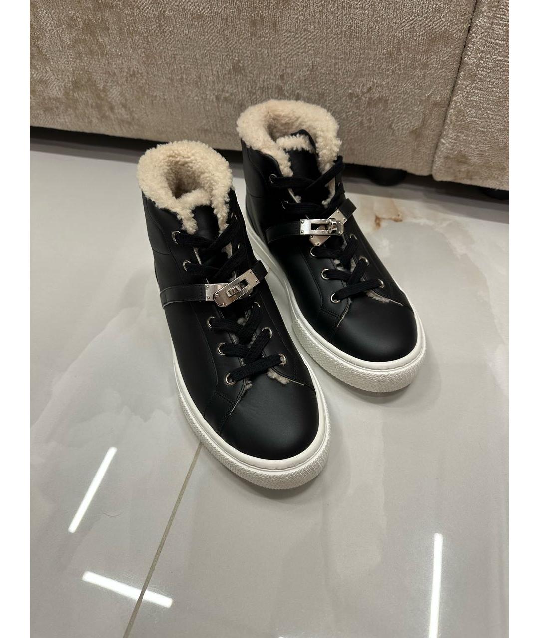 HERMES Черные кожаные кеды, фото 2