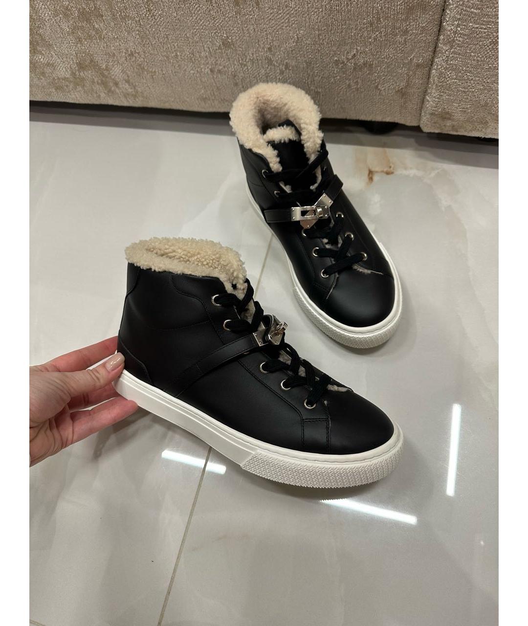 HERMES Черные кожаные кеды, фото 9