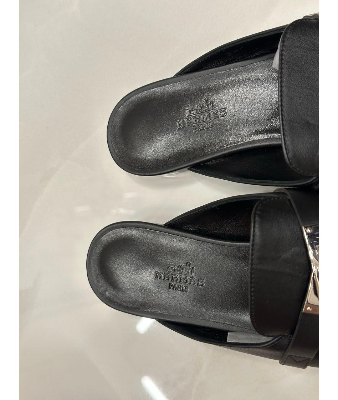 HERMES Черные кожаные мюли, фото 5