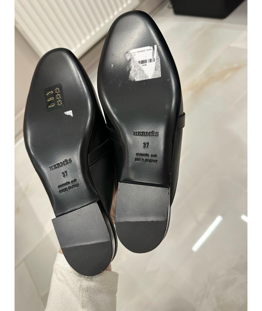 HERMES Черные кожаные мюли, фото 3