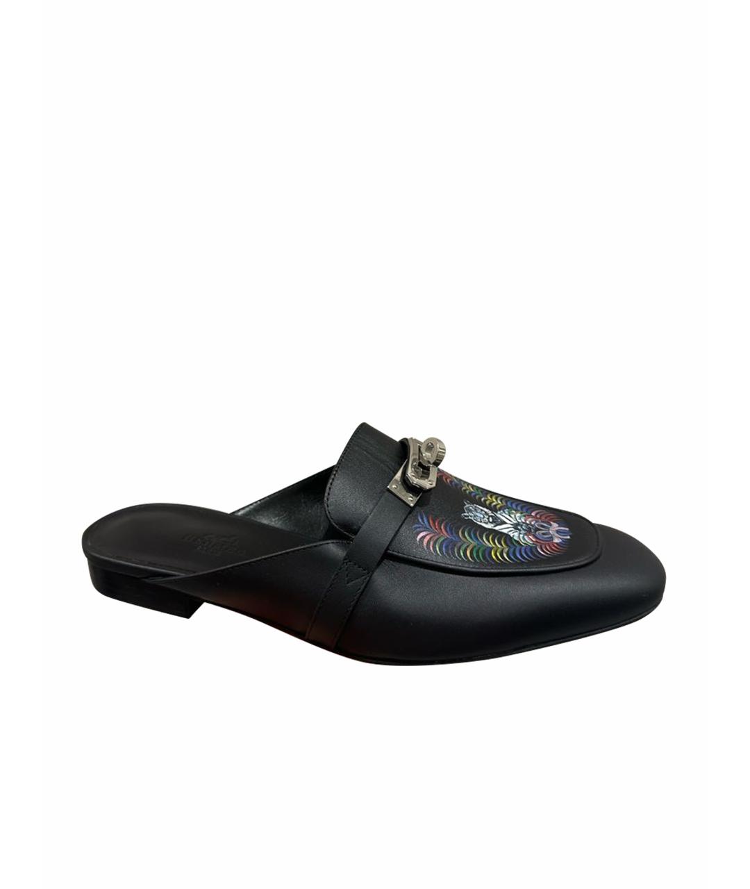 HERMES Черные кожаные мюли, фото 1