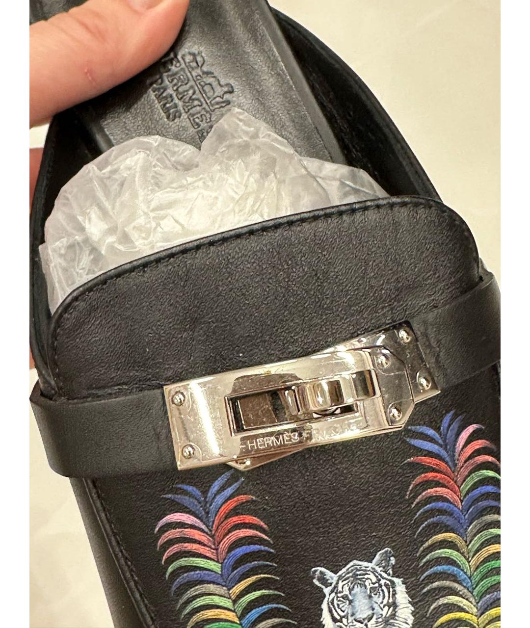 HERMES Черные кожаные мюли, фото 7