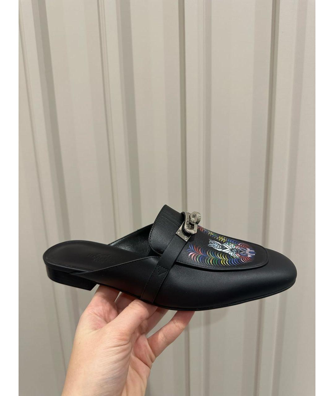 HERMES Черные кожаные мюли, фото 9