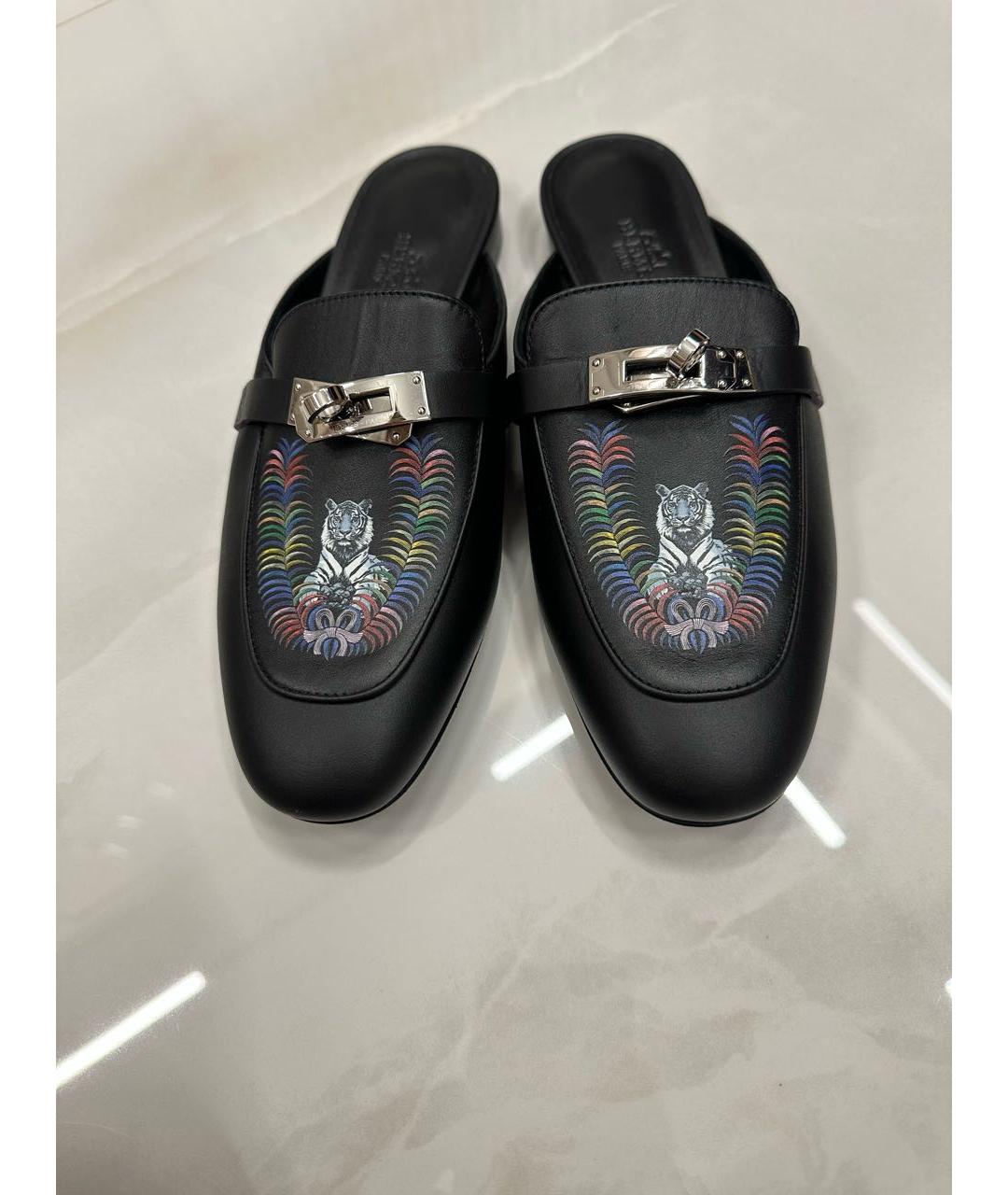 HERMES Черные кожаные мюли, фото 4