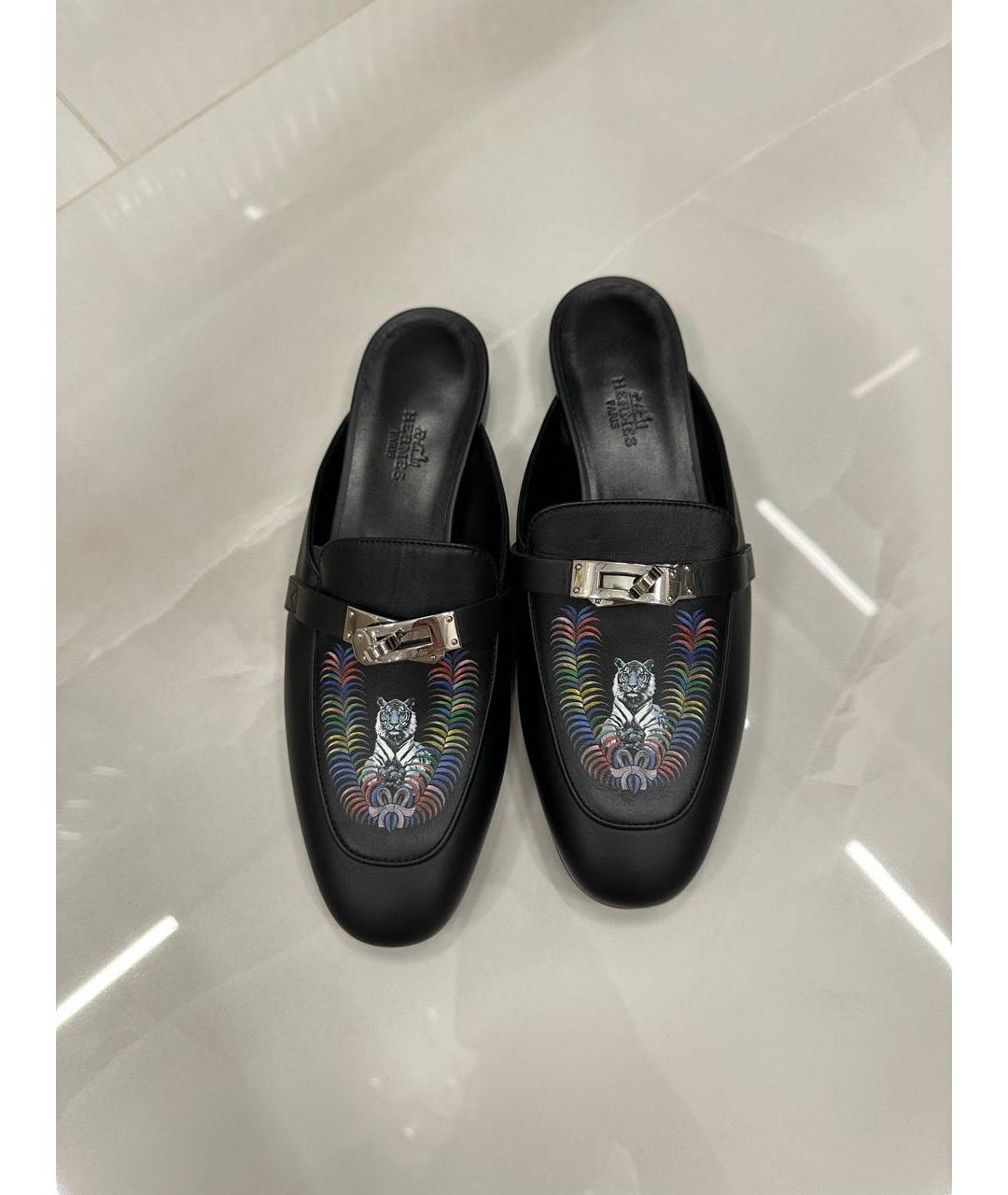 HERMES Черные кожаные мюли, фото 2