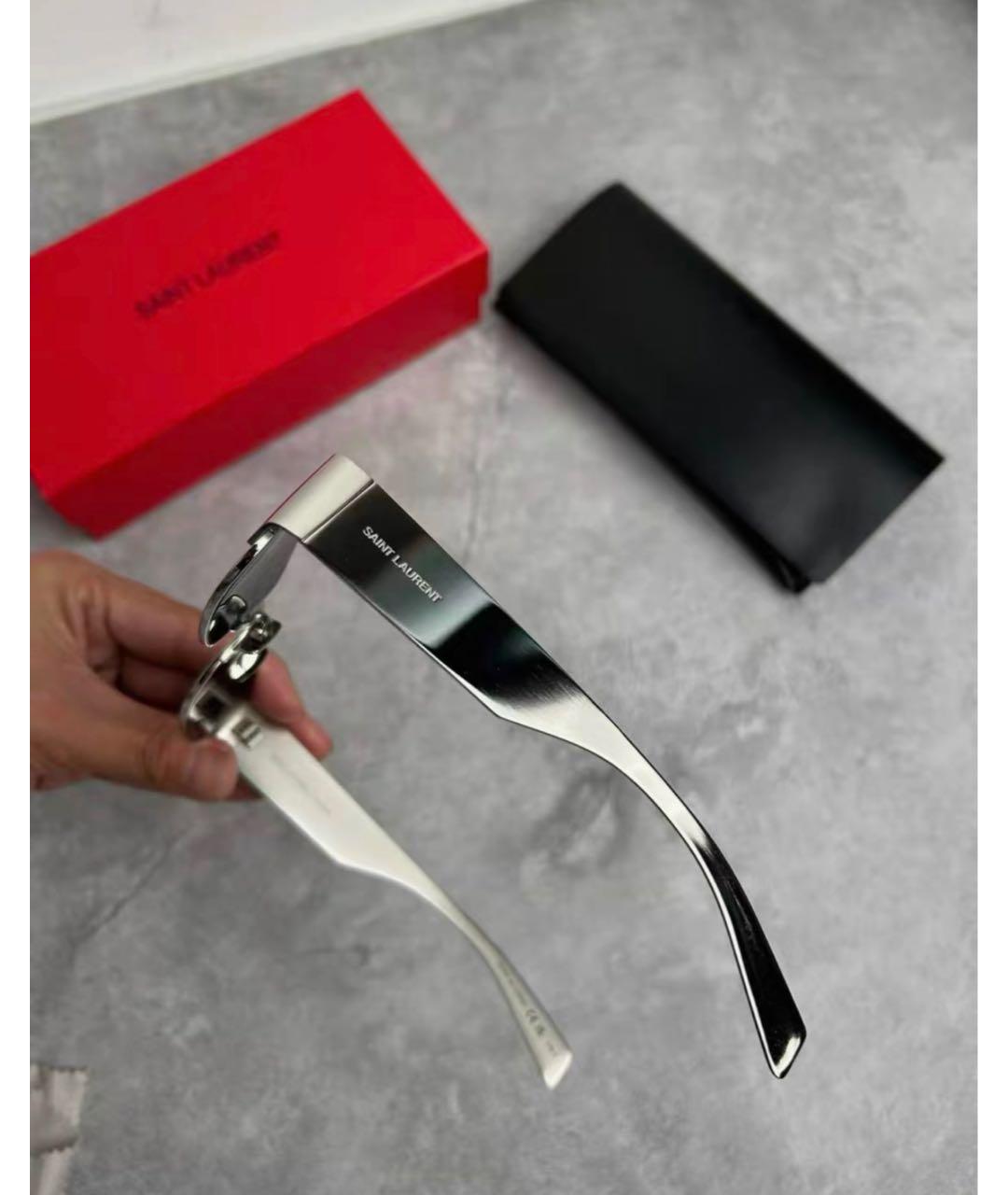 SAINT LAURENT Серебряные металлические солнцезащитные очки, фото 3