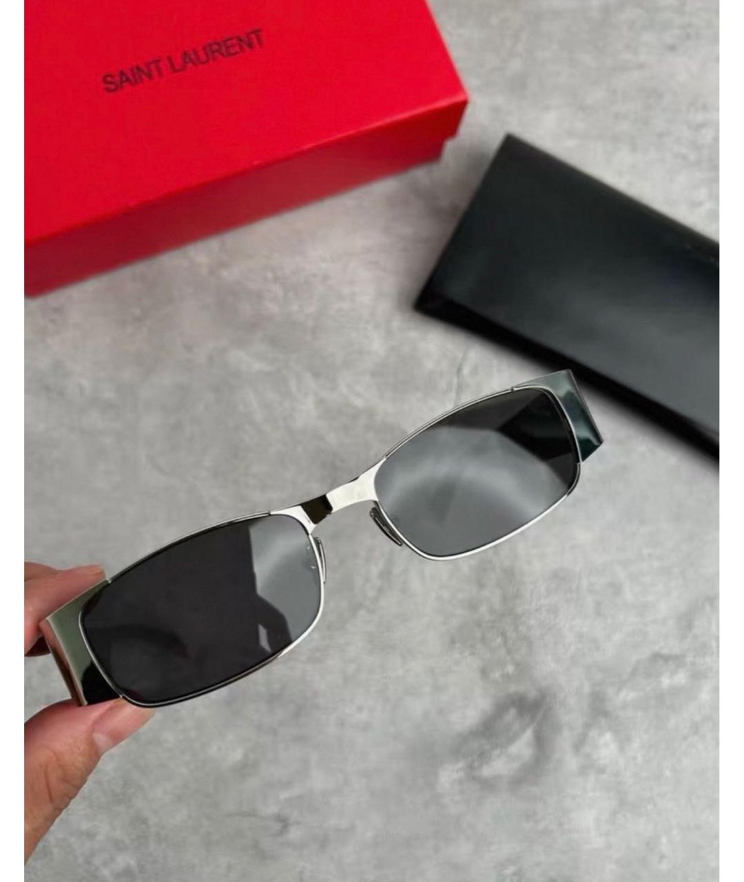 SAINT LAURENT Серебряные металлические солнцезащитные очки, фото 4