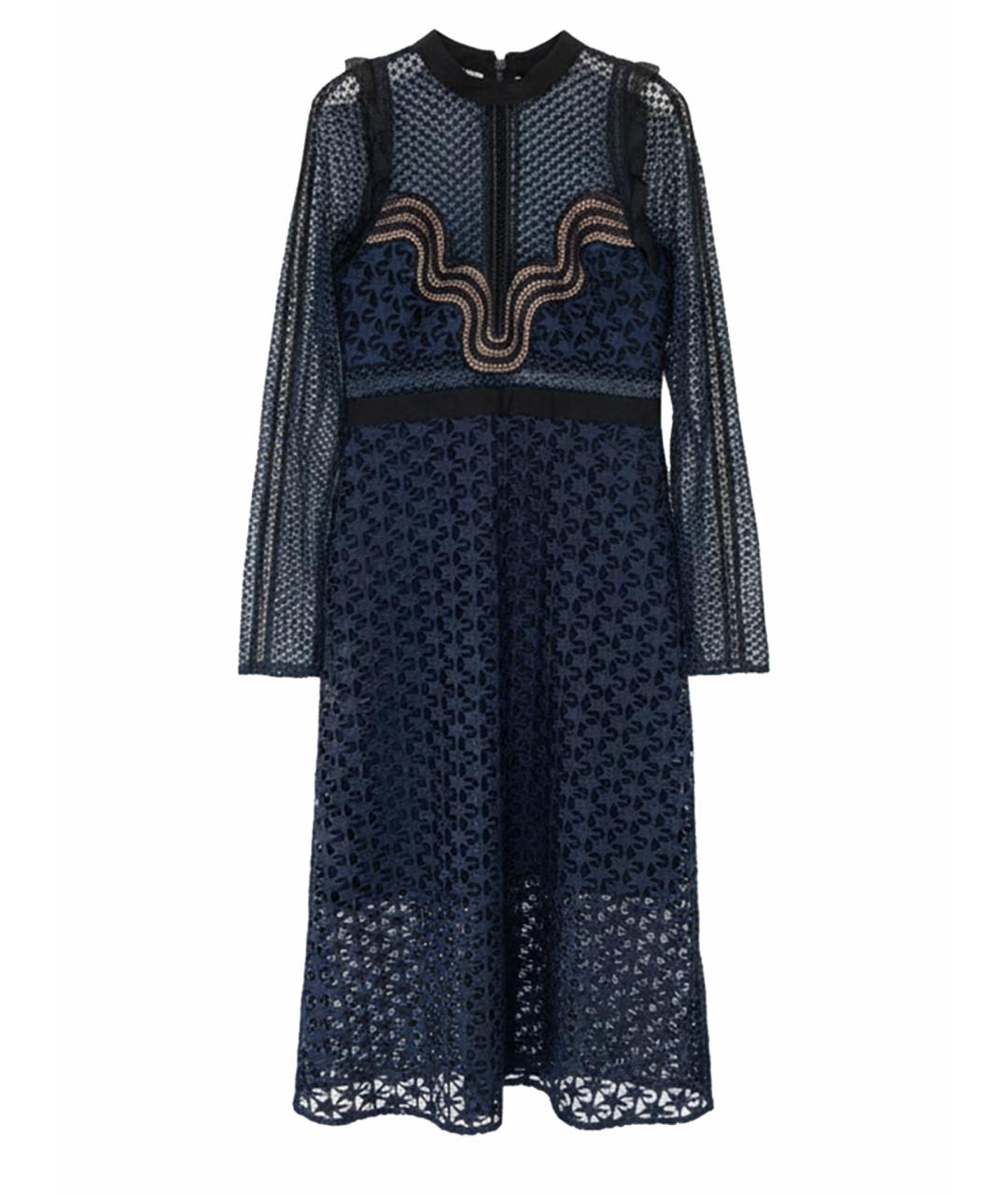 SELF-PORTRAIT Темно-синее хлопковое коктейльное платье, фото 1