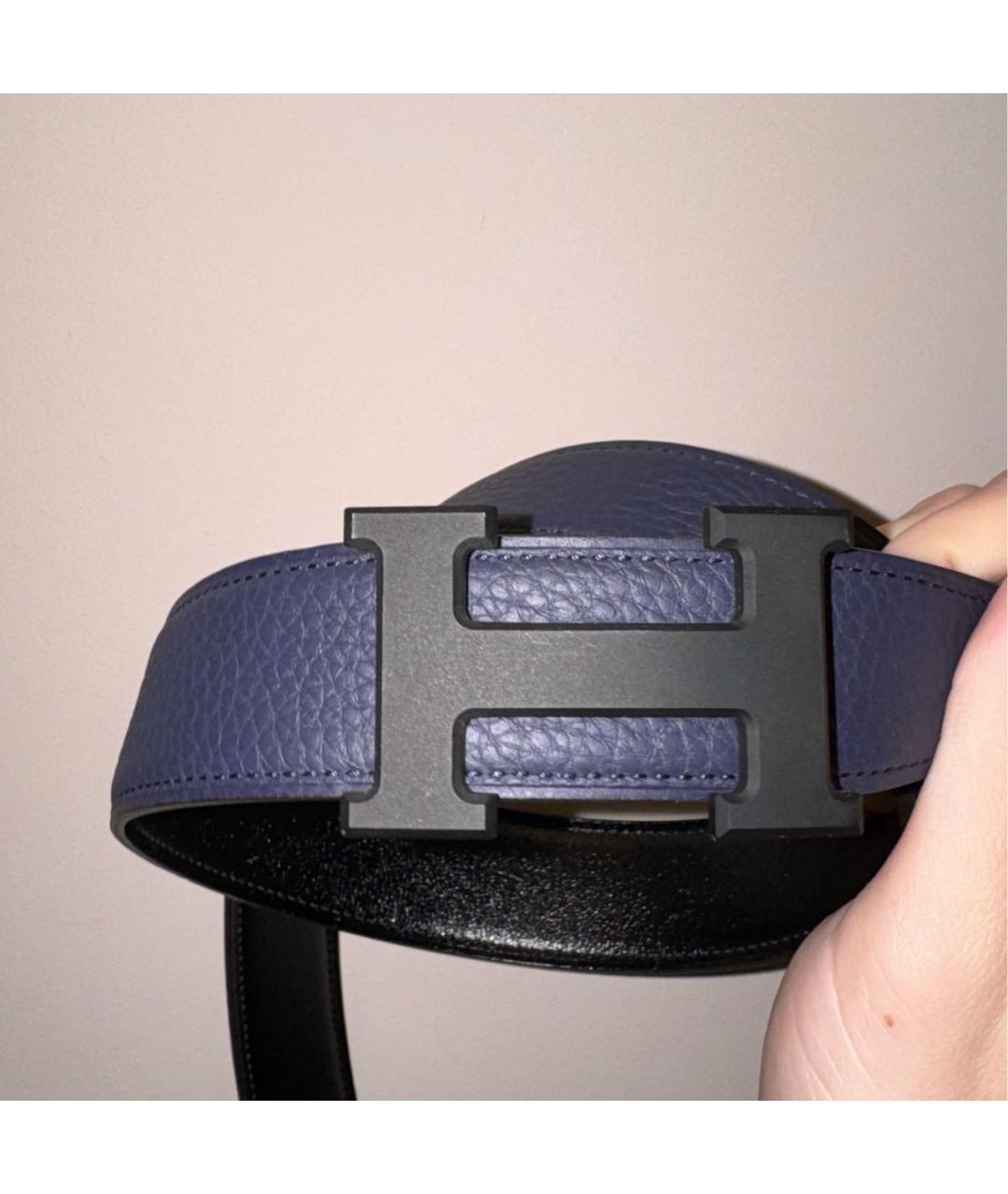 HERMES Темно-синий кожаный ремень, фото 2