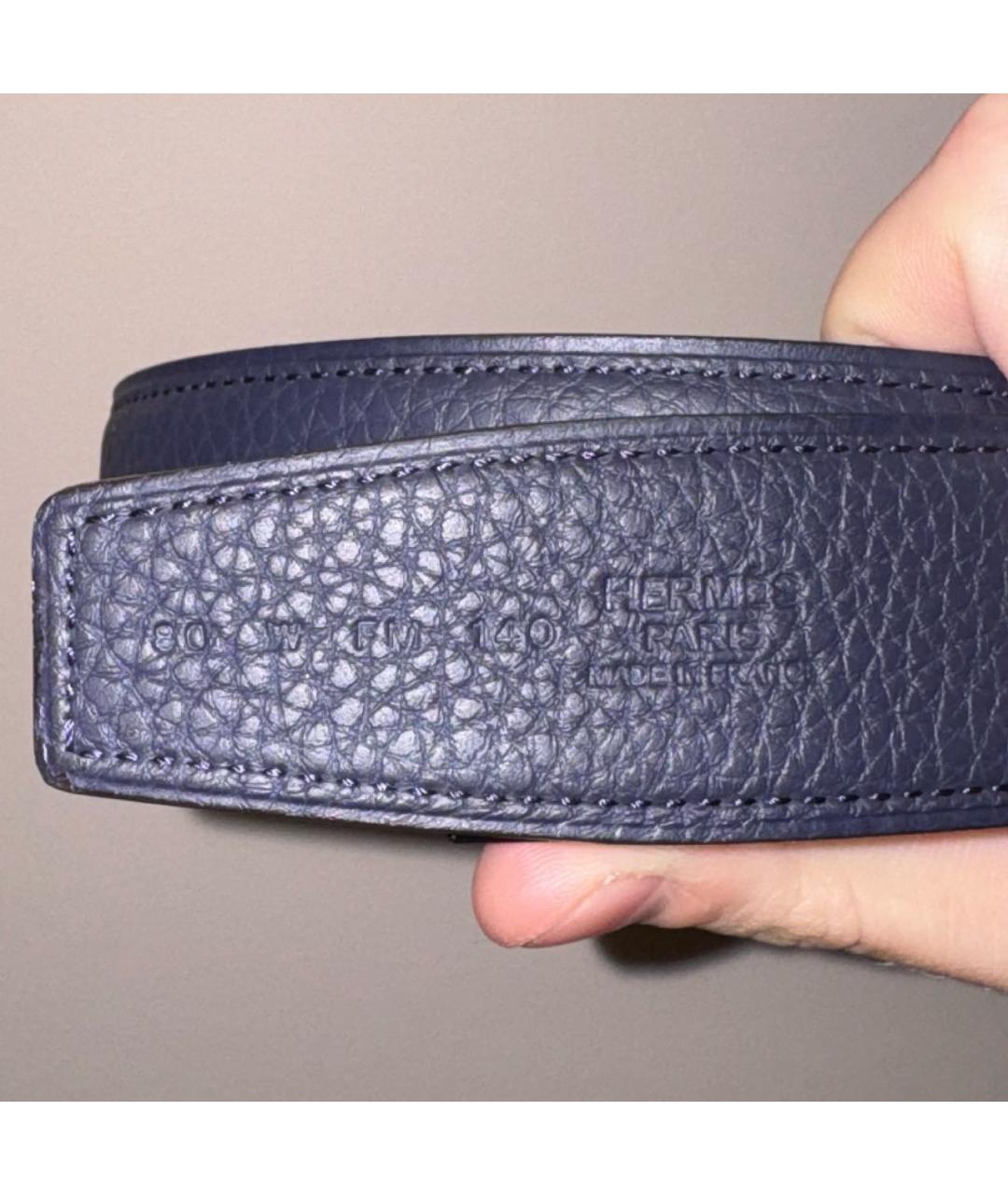 HERMES Темно-синий кожаный ремень, фото 3