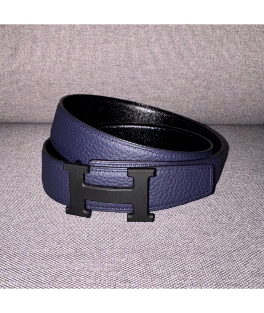 HERMES Темно-синий кожаный ремень, фото 4