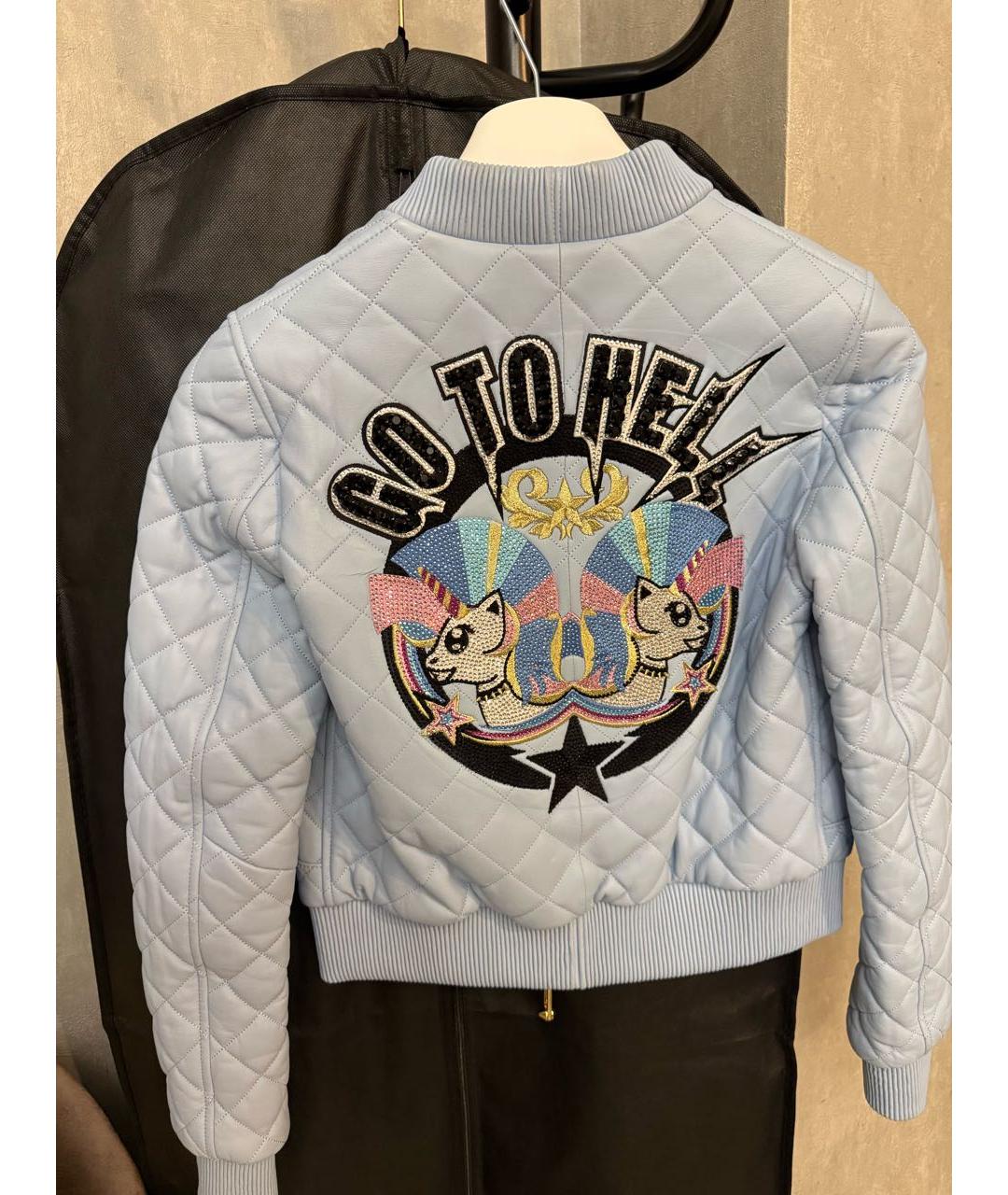 PHILIPP PLEIN Голубая кожаная куртка, фото 2