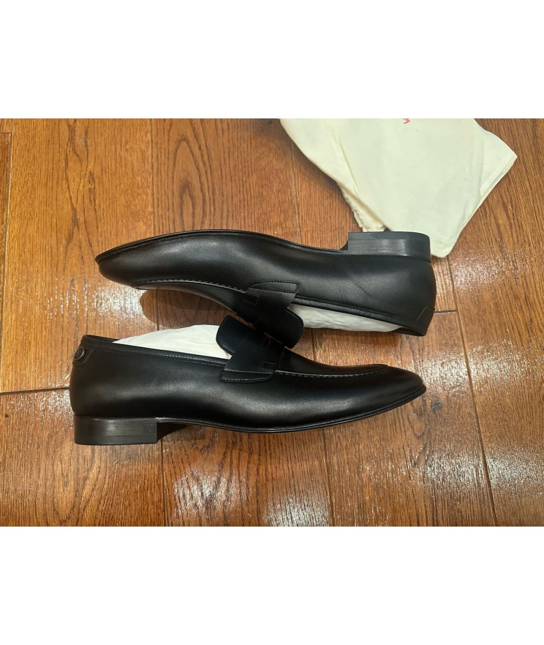 FERRAGAMO Черные кожаные лоферы, фото 4