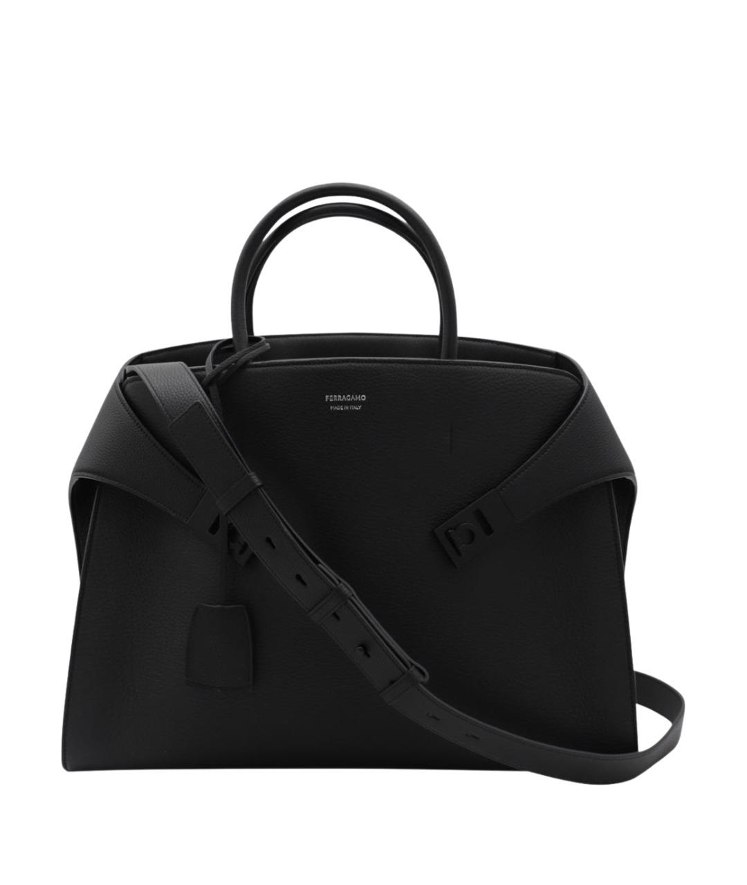 FERRAGAMO Черная кожаная сумка тоут, фото 1