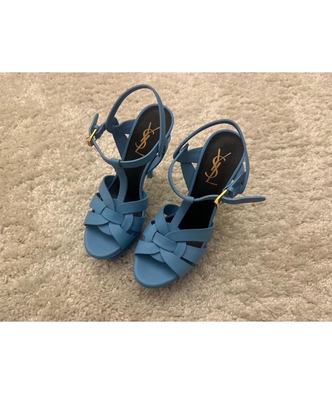 SAINT LAURENT Голубые кожаные босоножки, фото 2