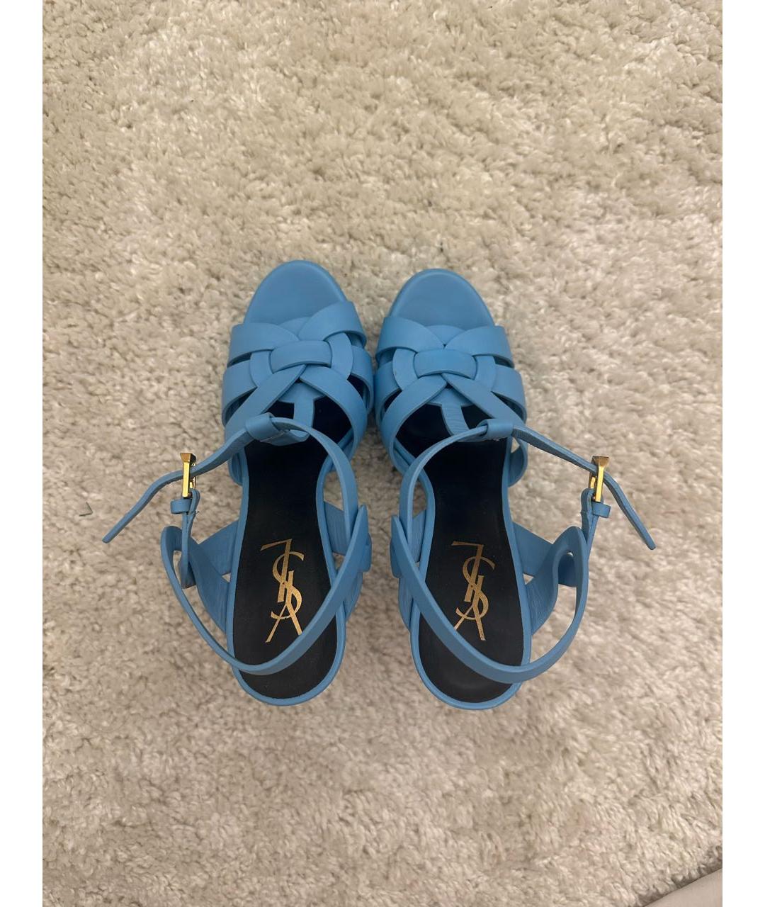 SAINT LAURENT Голубые кожаные босоножки, фото 3