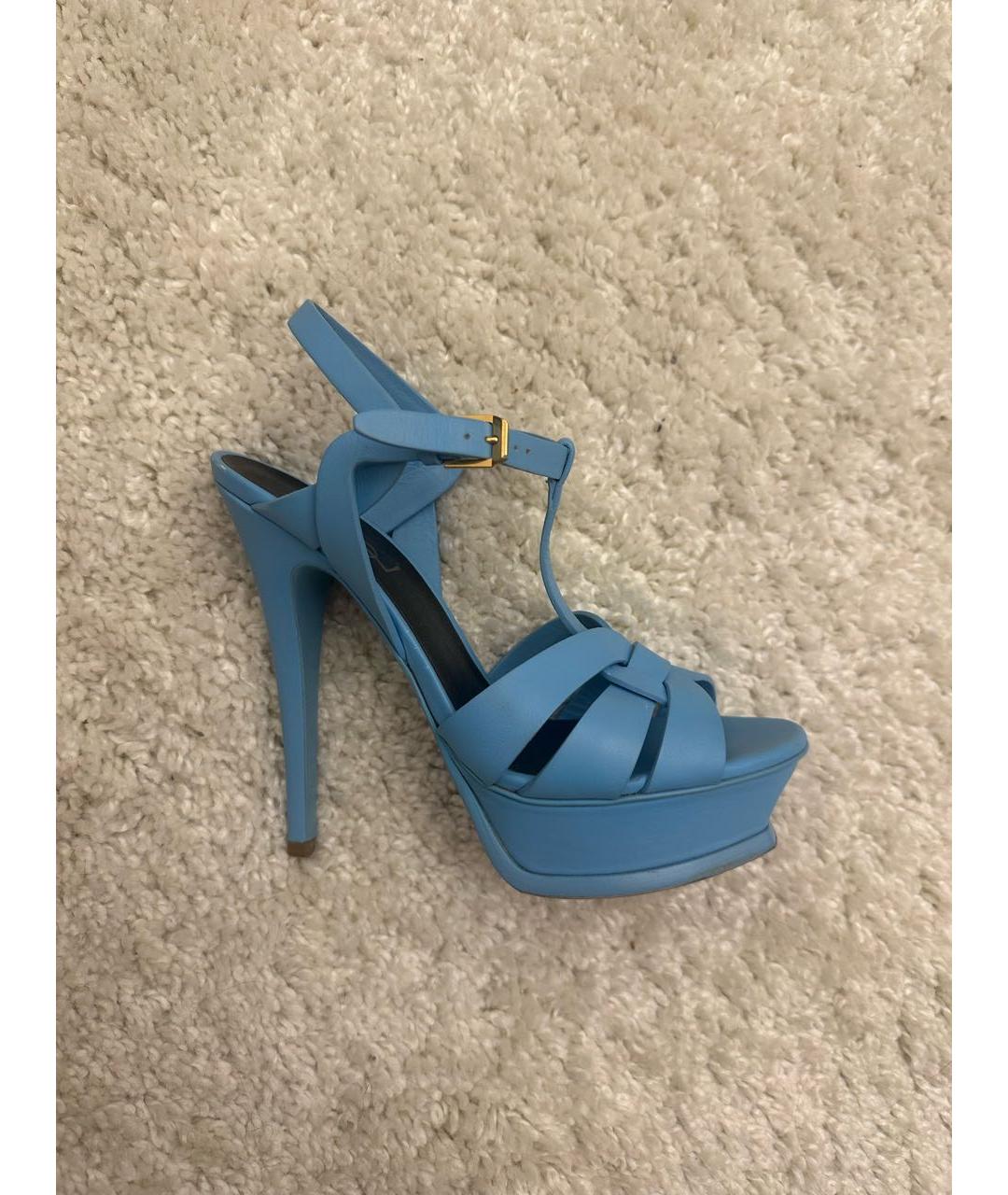 SAINT LAURENT Голубые кожаные босоножки, фото 5