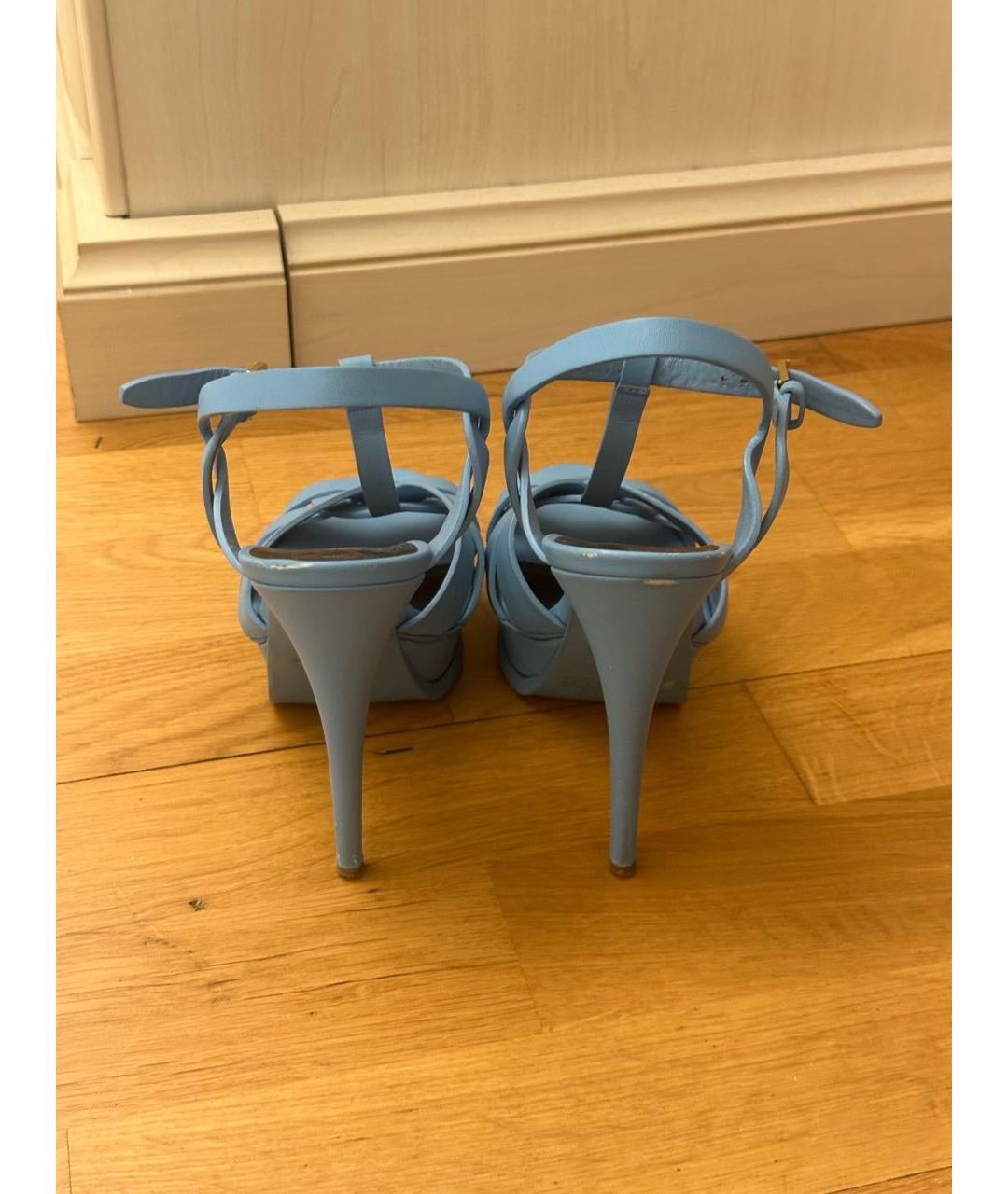 SAINT LAURENT Голубые кожаные босоножки, фото 4