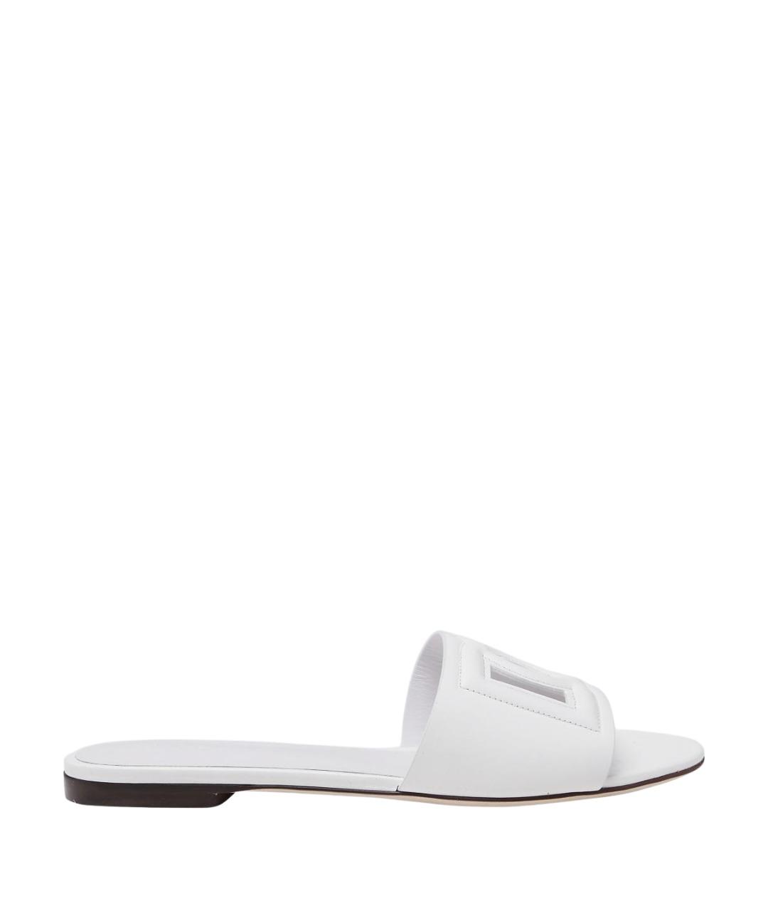 DOLCE&GABBANA Белые кожаные шлепанцы, фото 1