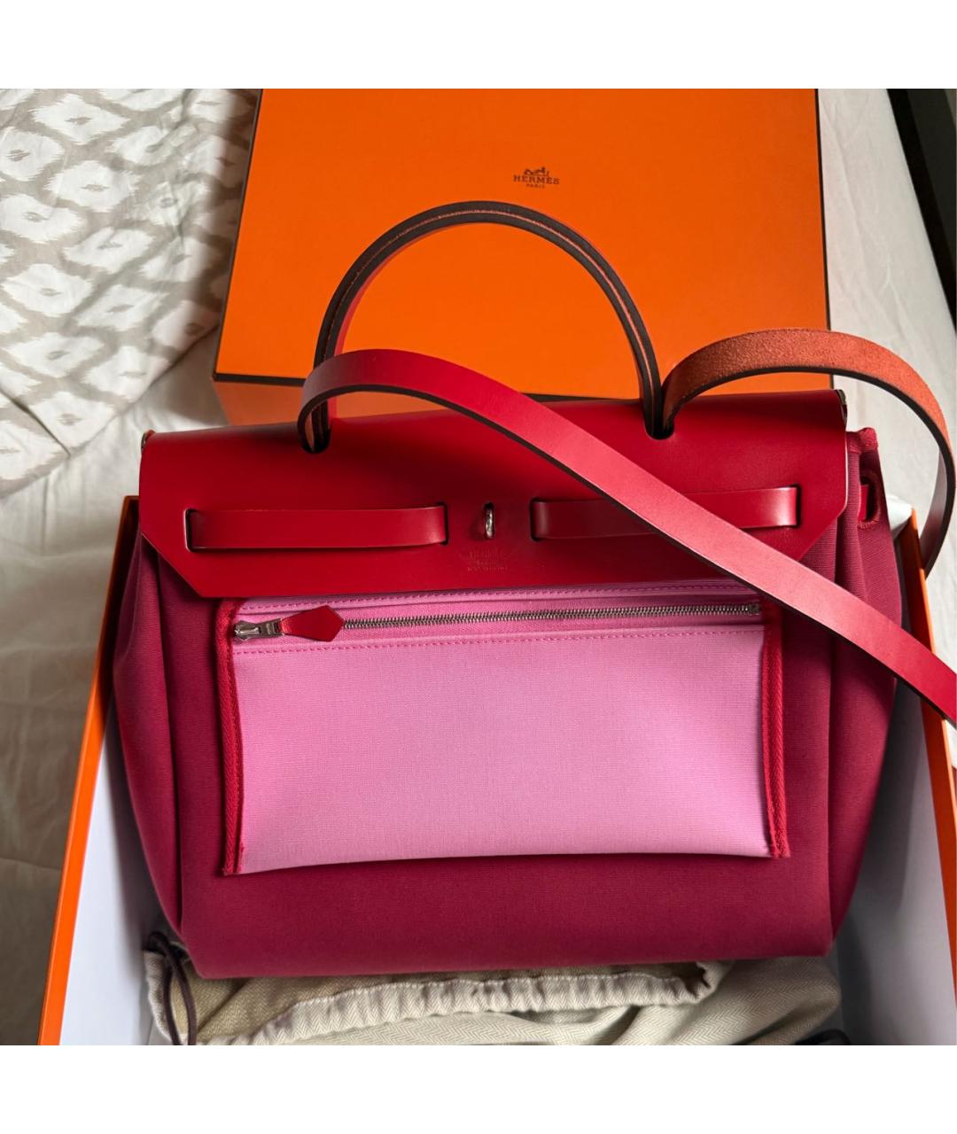 HERMES Бордовая кожаная сумка с короткими ручками, фото 5