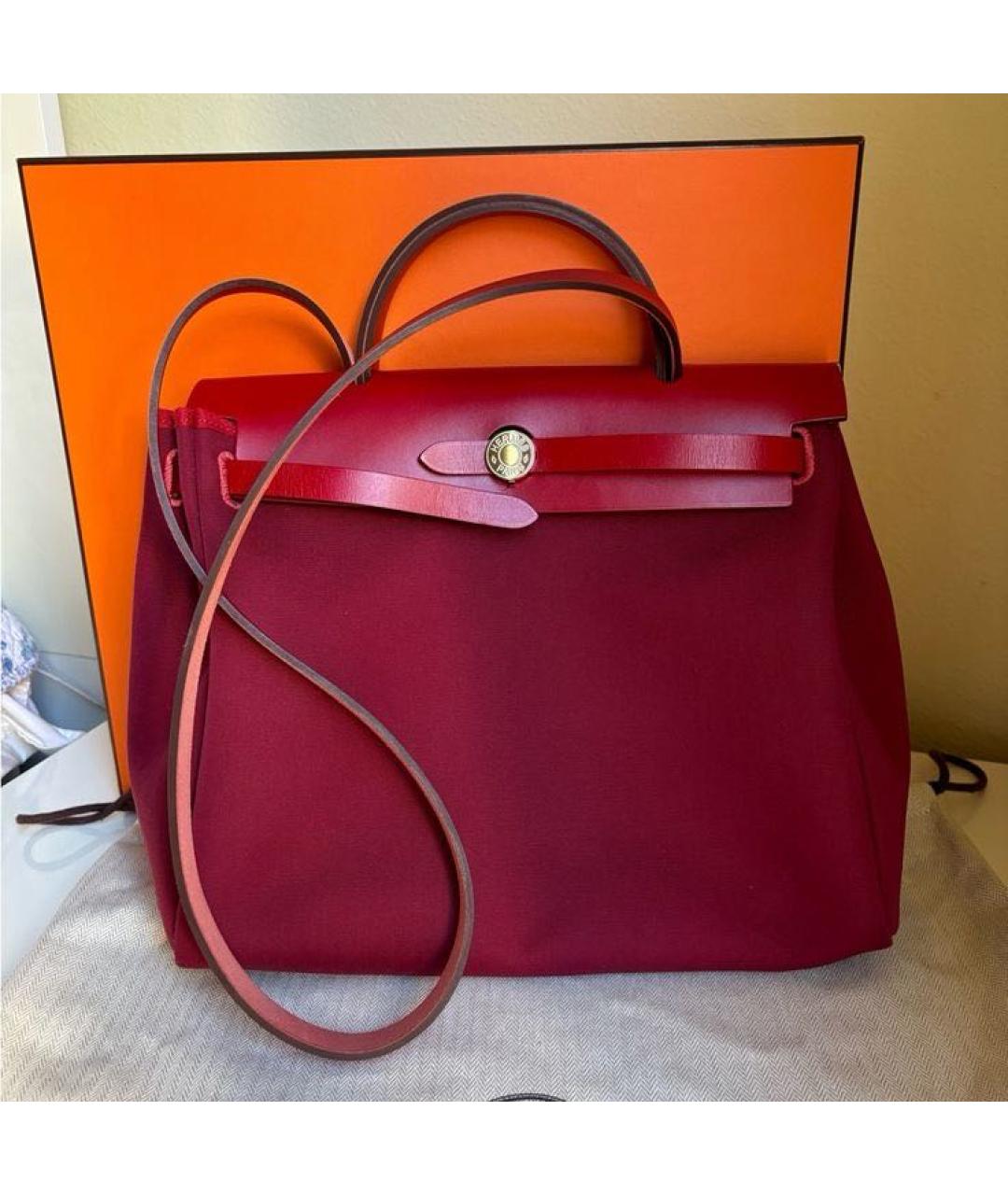 HERMES Бордовая кожаная сумка с короткими ручками, фото 6