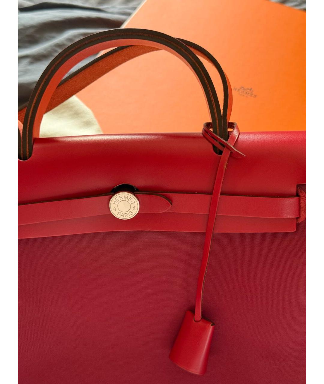 HERMES Бордовая кожаная сумка с короткими ручками, фото 2