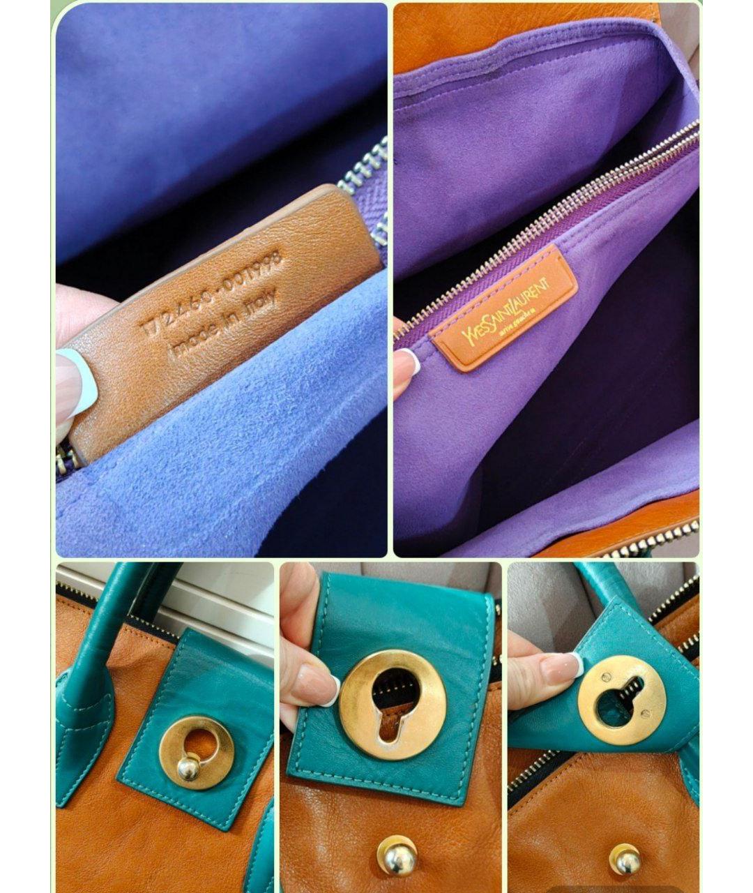 SAINT LAURENT Коричневая кожаная сумка тоут, фото 4