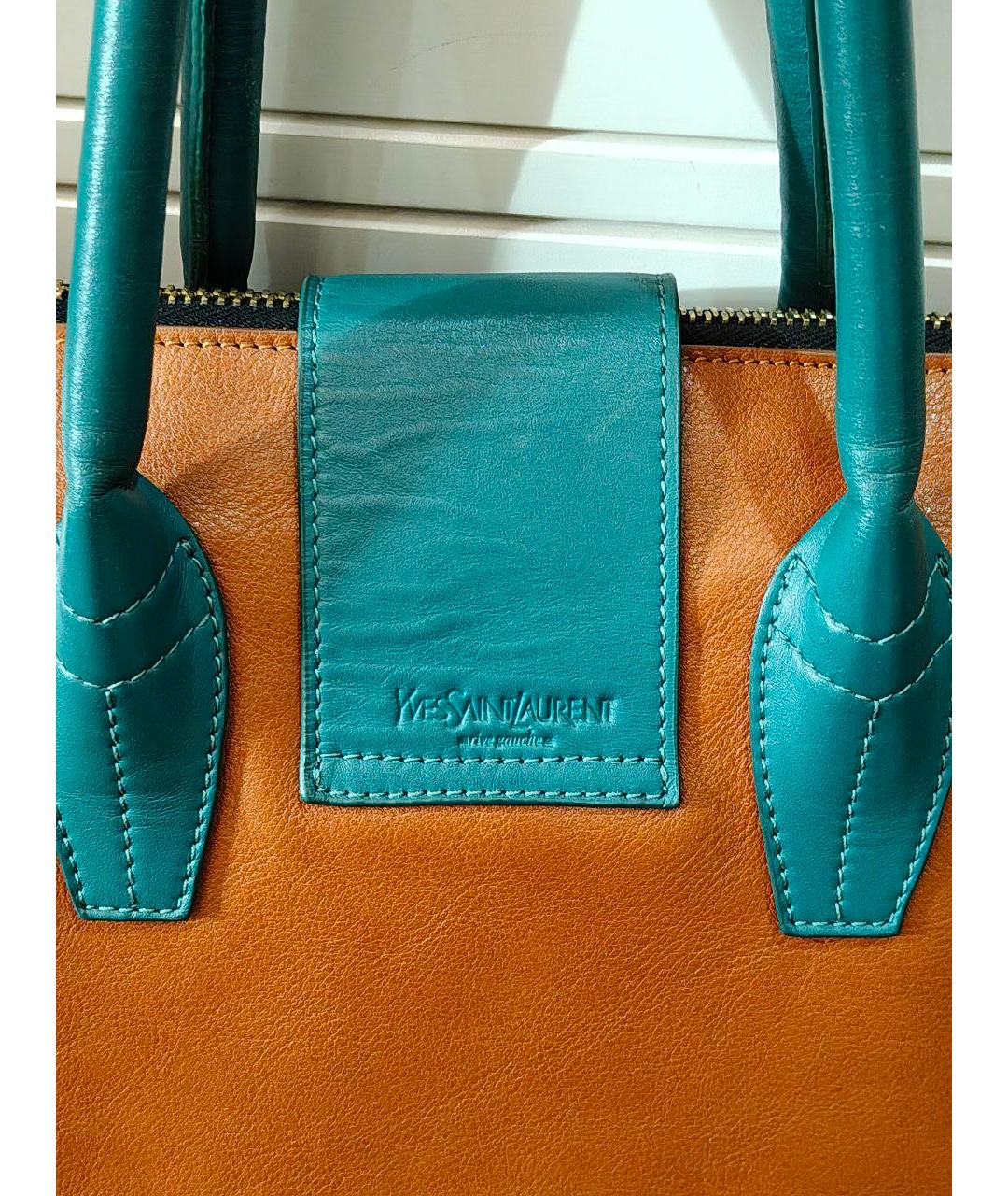 SAINT LAURENT Коричневая кожаная сумка тоут, фото 2