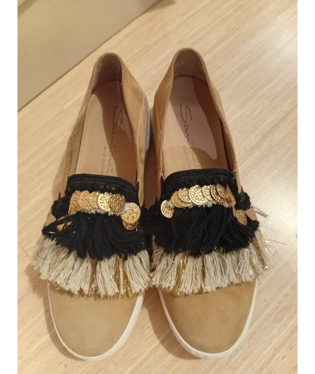 SANTONI Бежевые замшевые мокасины, фото 3