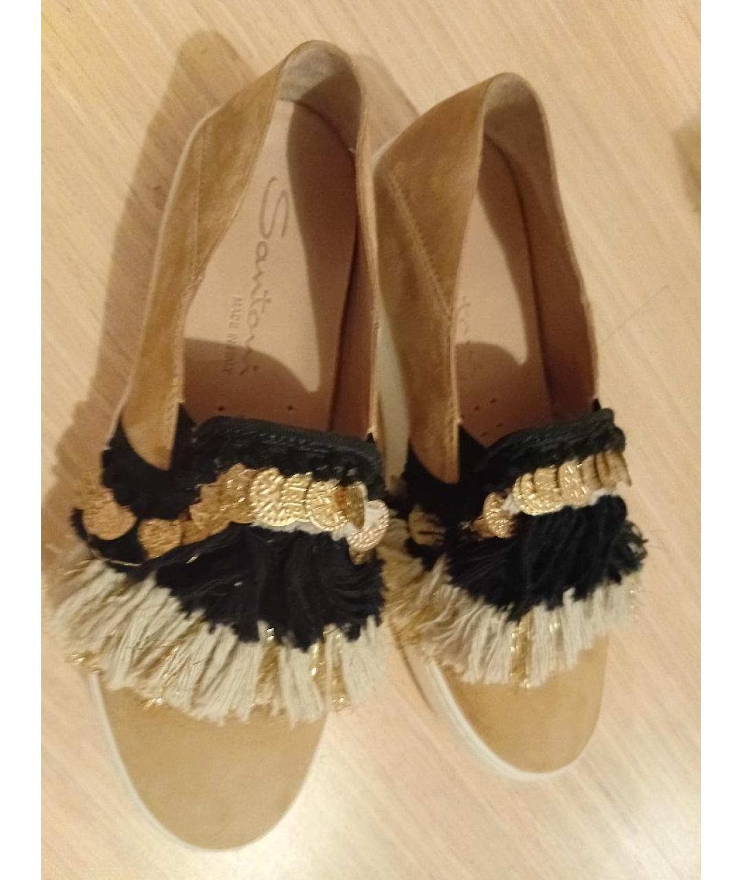 SANTONI Бежевые замшевые мокасины, фото 2