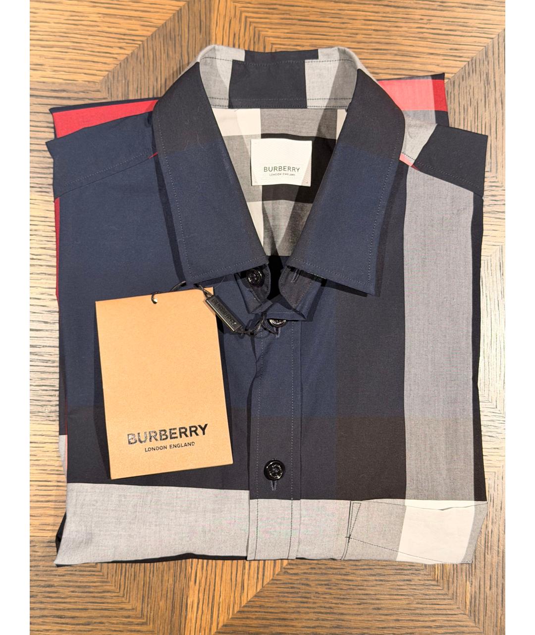 BURBERRY Темно-синяя хлопко-полиэстеровая кэжуал рубашка, фото 4