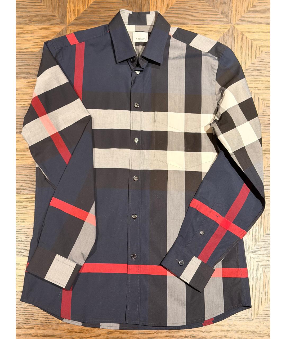 BURBERRY Темно-синяя хлопко-полиэстеровая кэжуал рубашка, фото 5