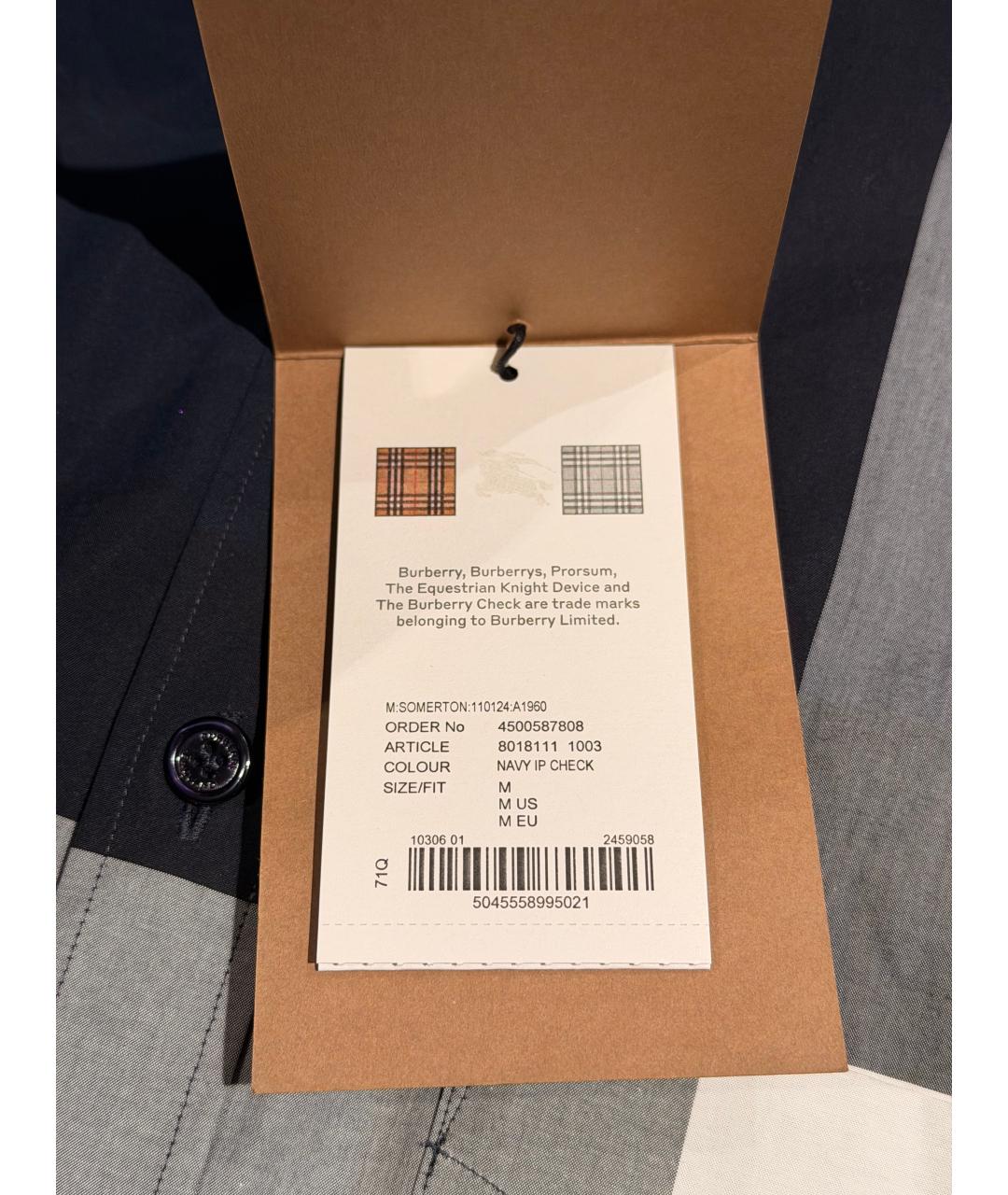 BURBERRY Темно-синяя хлопко-полиэстеровая кэжуал рубашка, фото 3