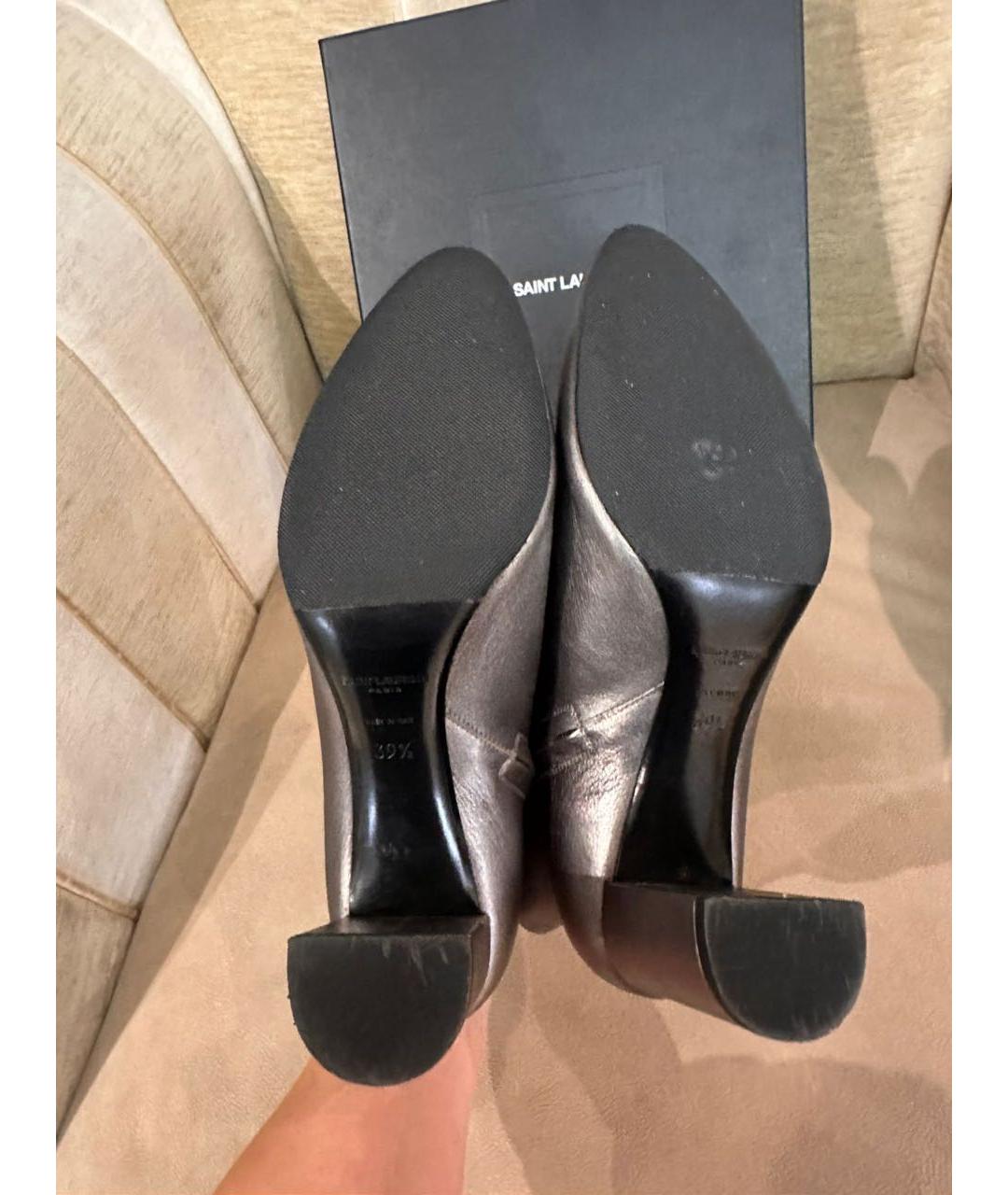 SAINT LAURENT Серебряные кожаные ботильоны, фото 5