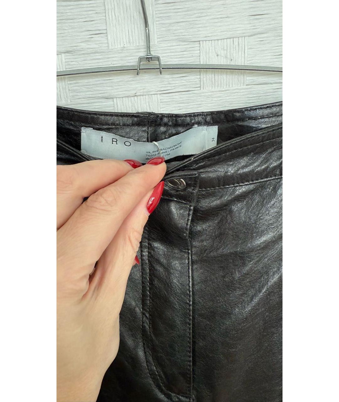IRO Черные кожаные прямые брюки, фото 4