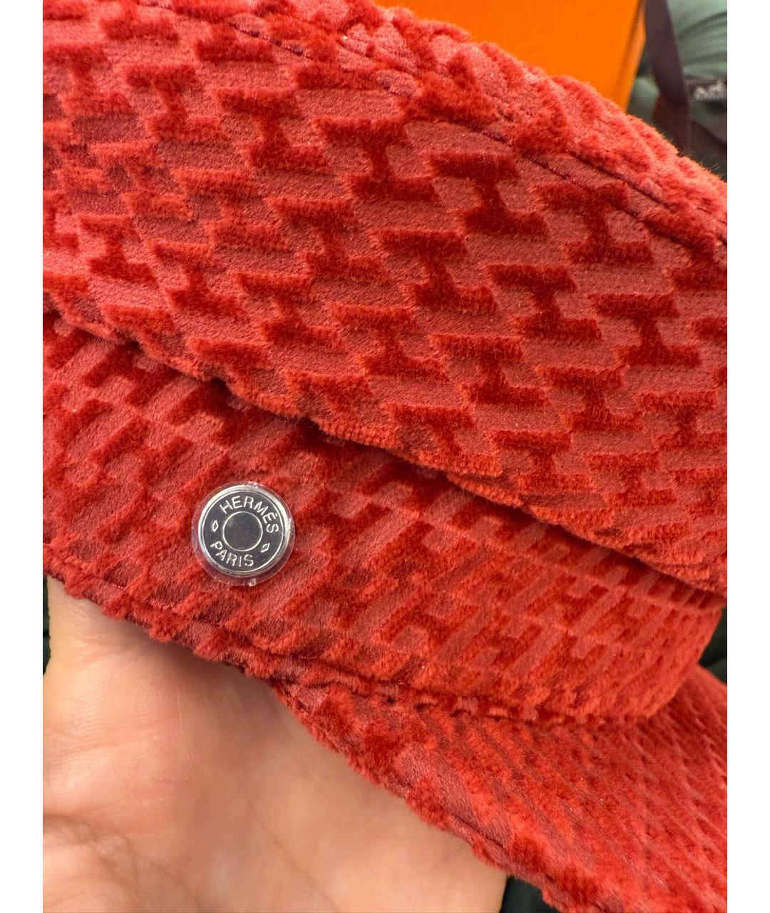 HERMES Красная бархатная кепка, фото 7