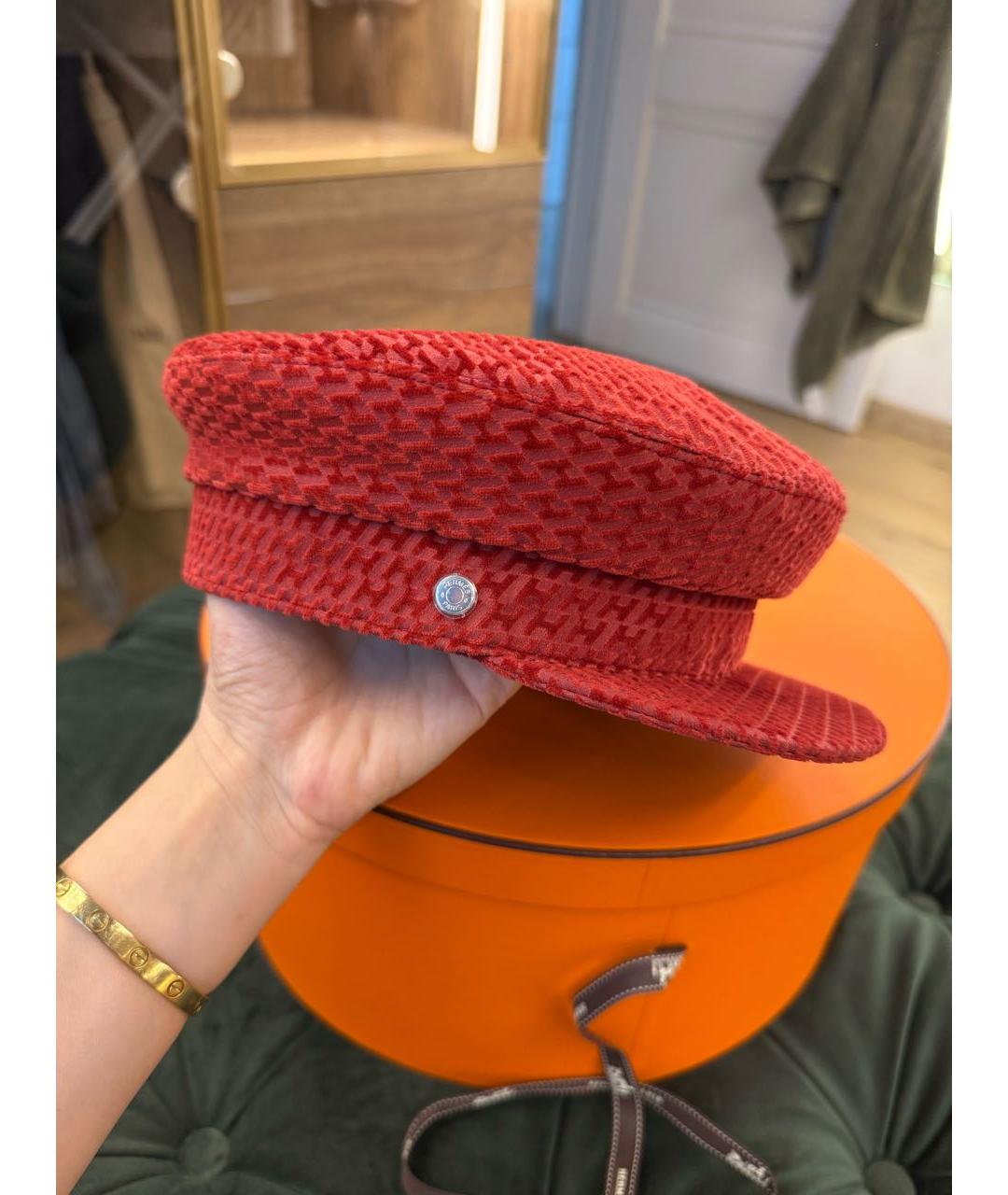 HERMES Красная бархатная кепка, фото 8
