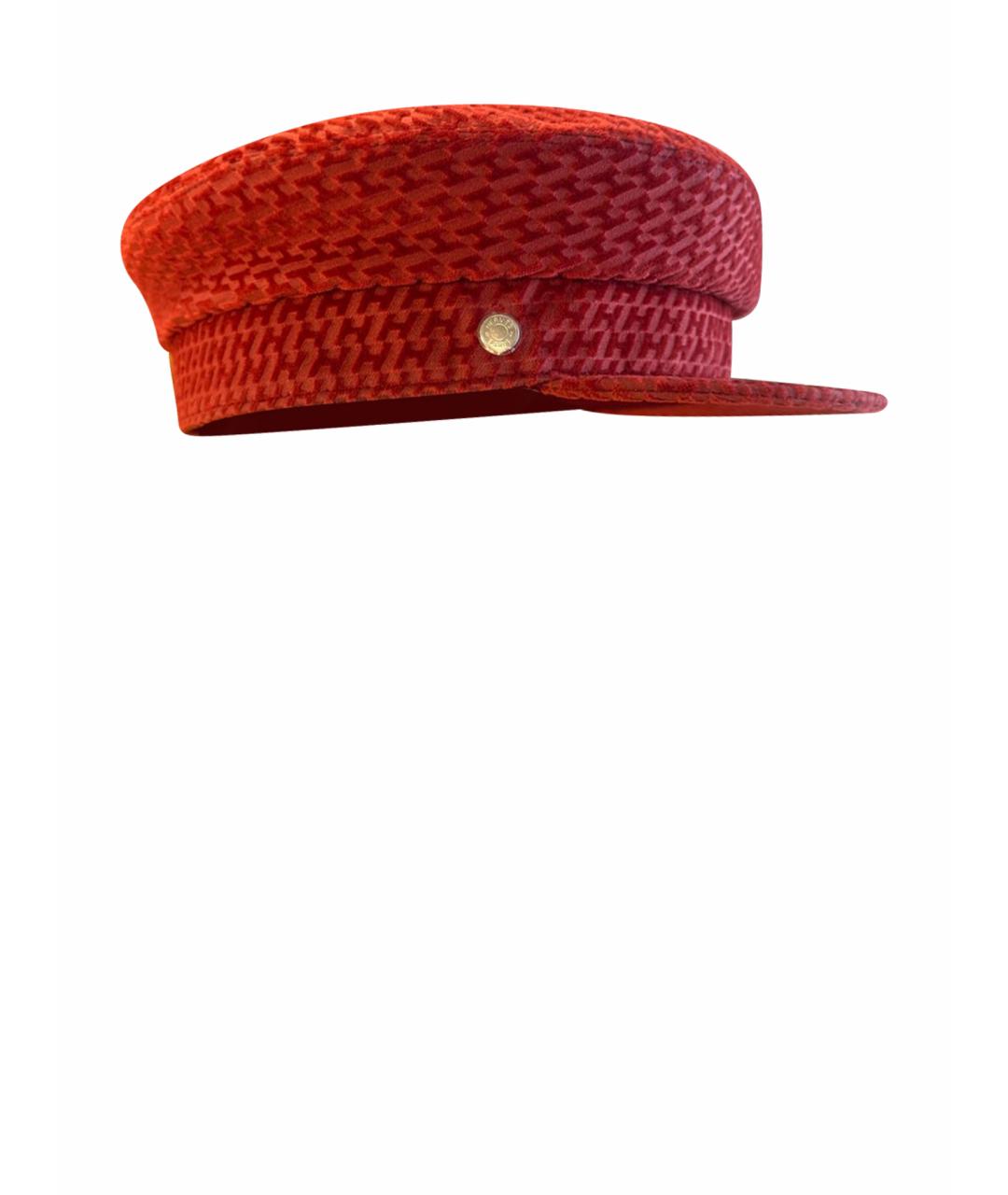 HERMES Красная бархатная кепка, фото 1